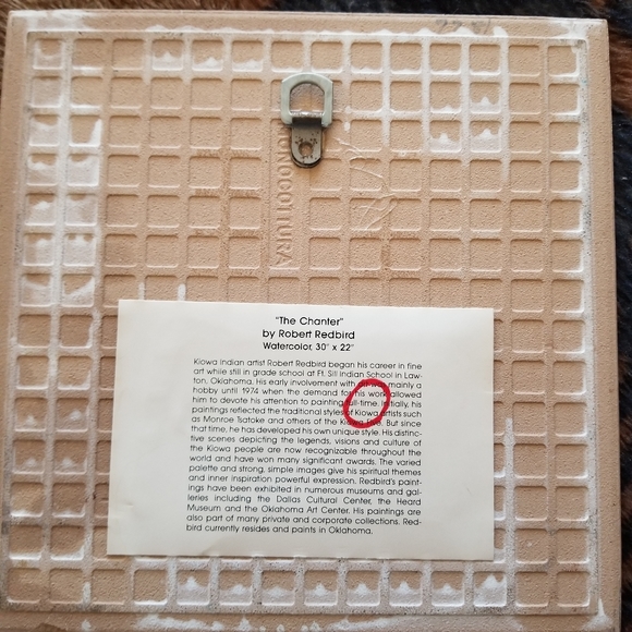 VTG Robert RedBird Art Decorative Ceramic Tile Native American "The Chanter" - Picture 5 of 6